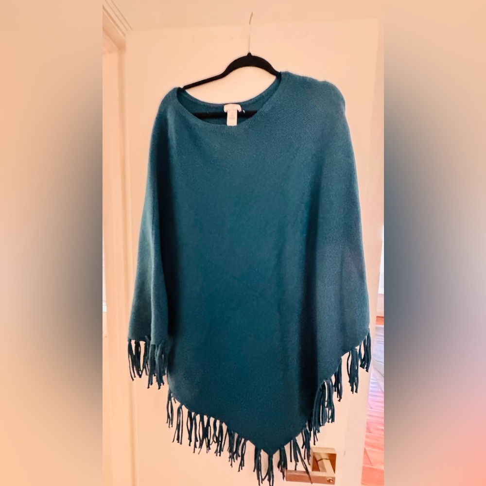 J. Jill Deep Teal Women's Poncho with Fringe